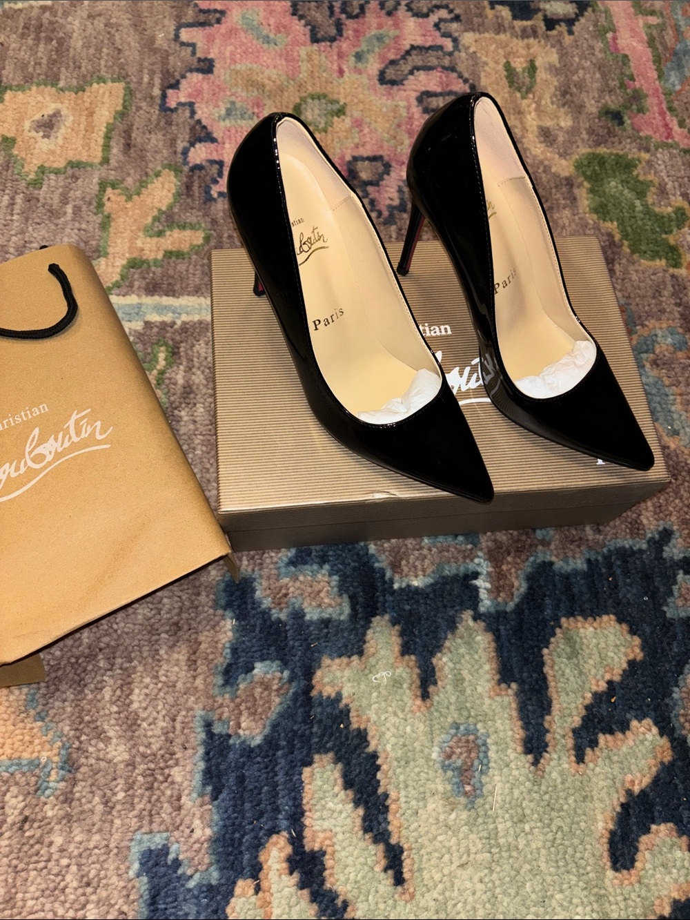 Christian Louboutin Black Patent Pointed Toe Stiletto Pumps - Picture 2 of 6